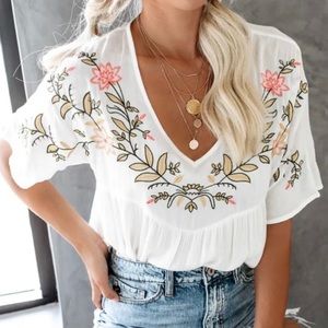 VICI Harper Embroidered Babydoll Top